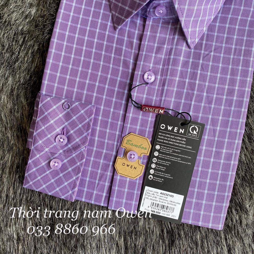 OWEN - Áo sơ mi dài tay Owen Slimfit vải sợi tre kẻ ca rô tím 23215