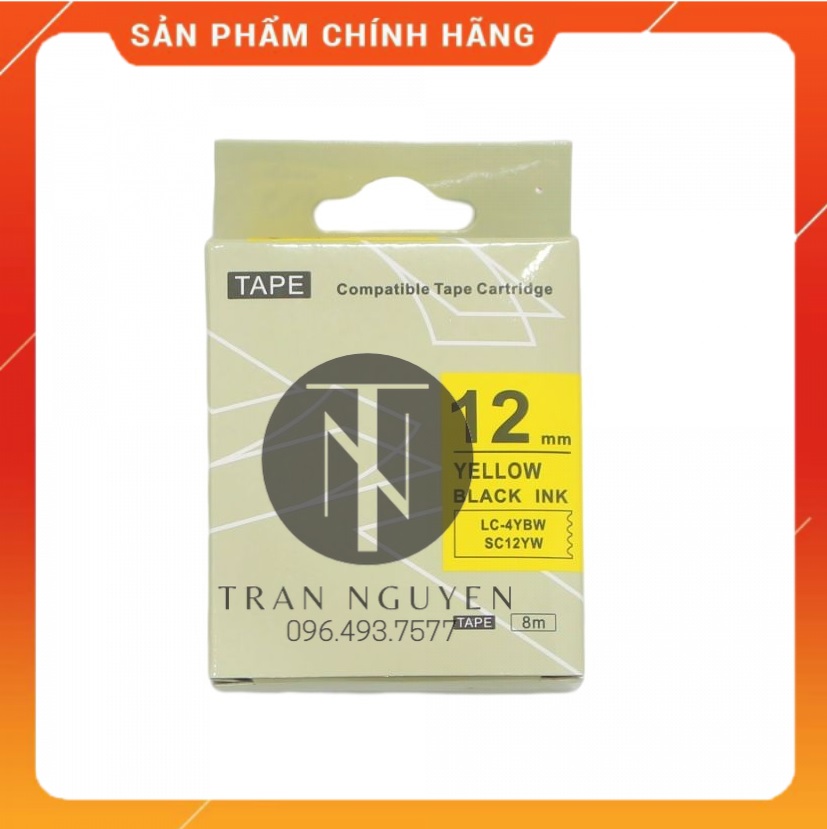 Nhãn in Tepra SC12YW - Chữ đen nền vàng 12mm x 8m - Hàng nhập khẩu