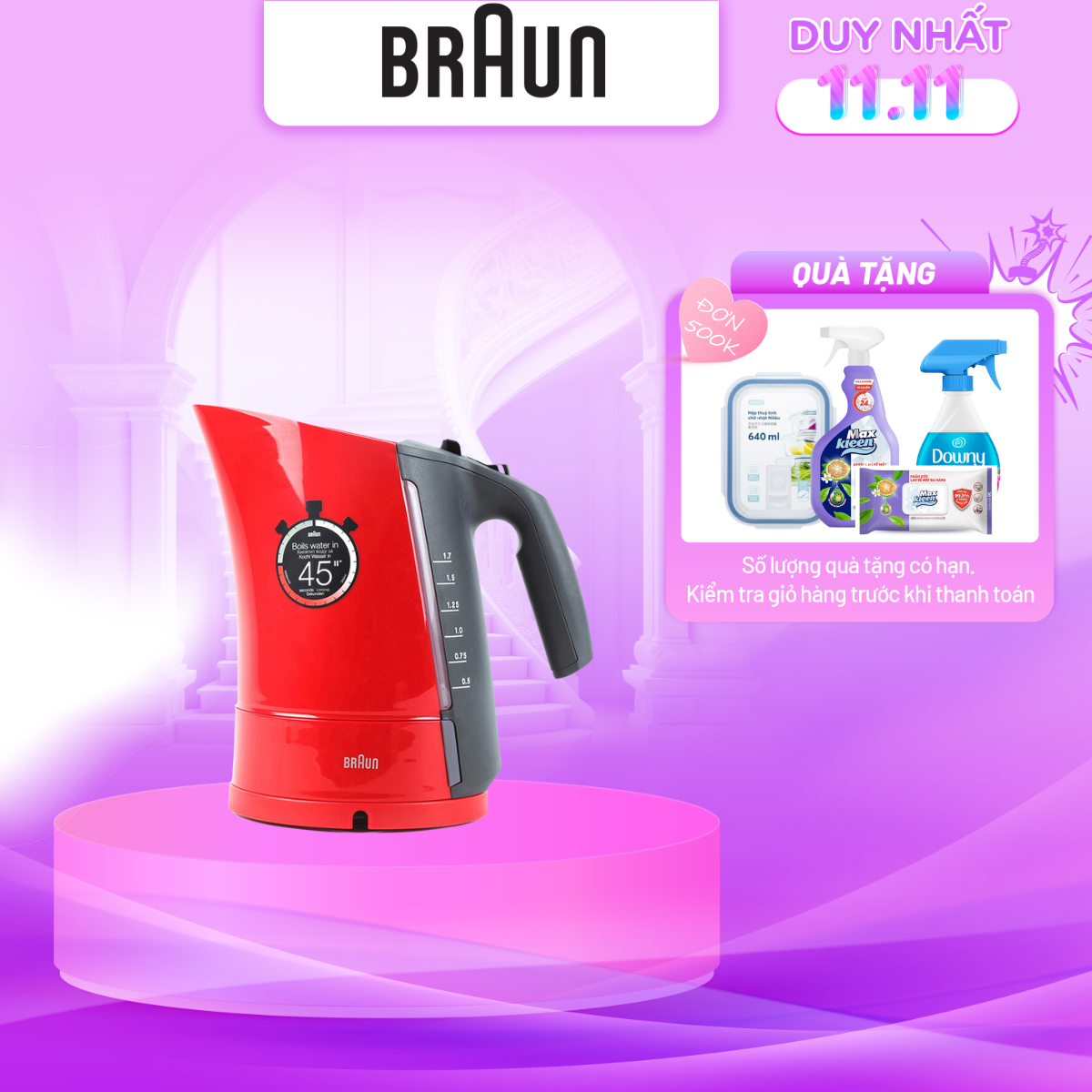 Bình Đun Siêu Tốc Braun WK 300 RD - 1.7L - Hàng Chính Hãng