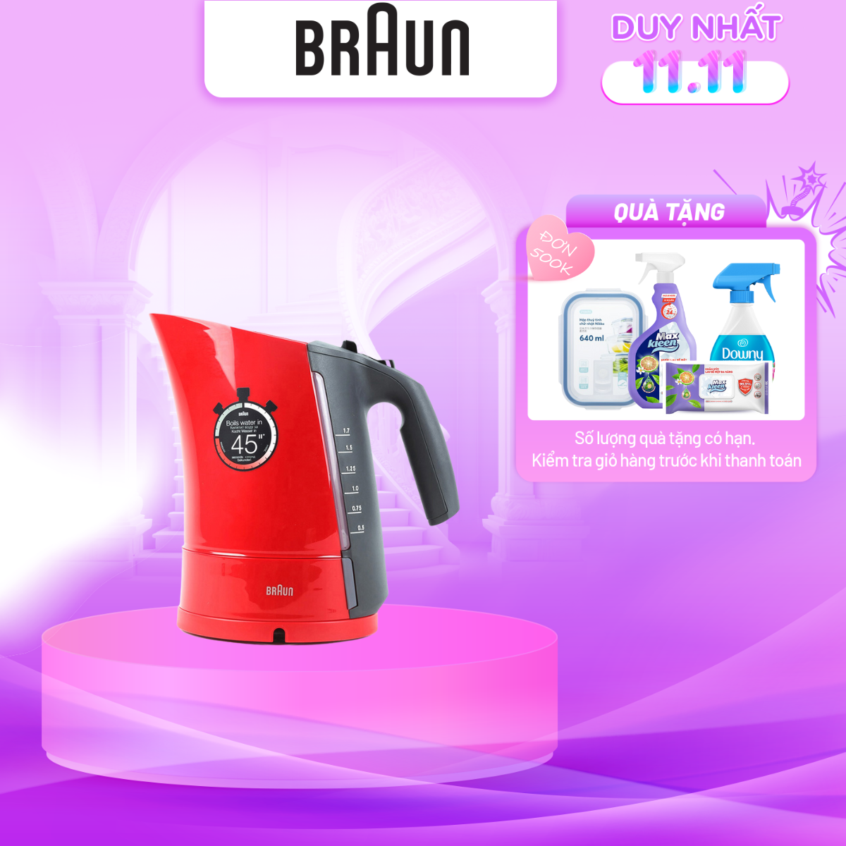 Bình Đun Siêu Tốc Braun WK 300 RD - 1.7L (Đỏ) - Hàng Chính Hãng