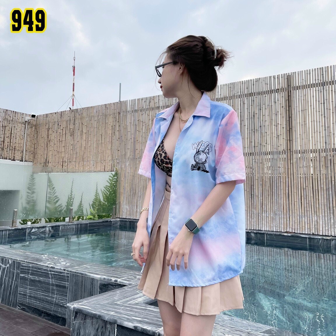 Áo sơ mi nữ form rộng tay ngắn loang màu nổi bật chất lụa mềm cao cấp chất xịn