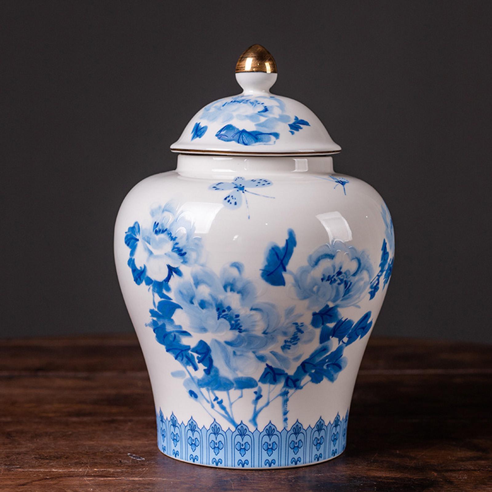 Oriental Ceramic Ginger Jar Porcelain Temple Jar  & White Tea Tin