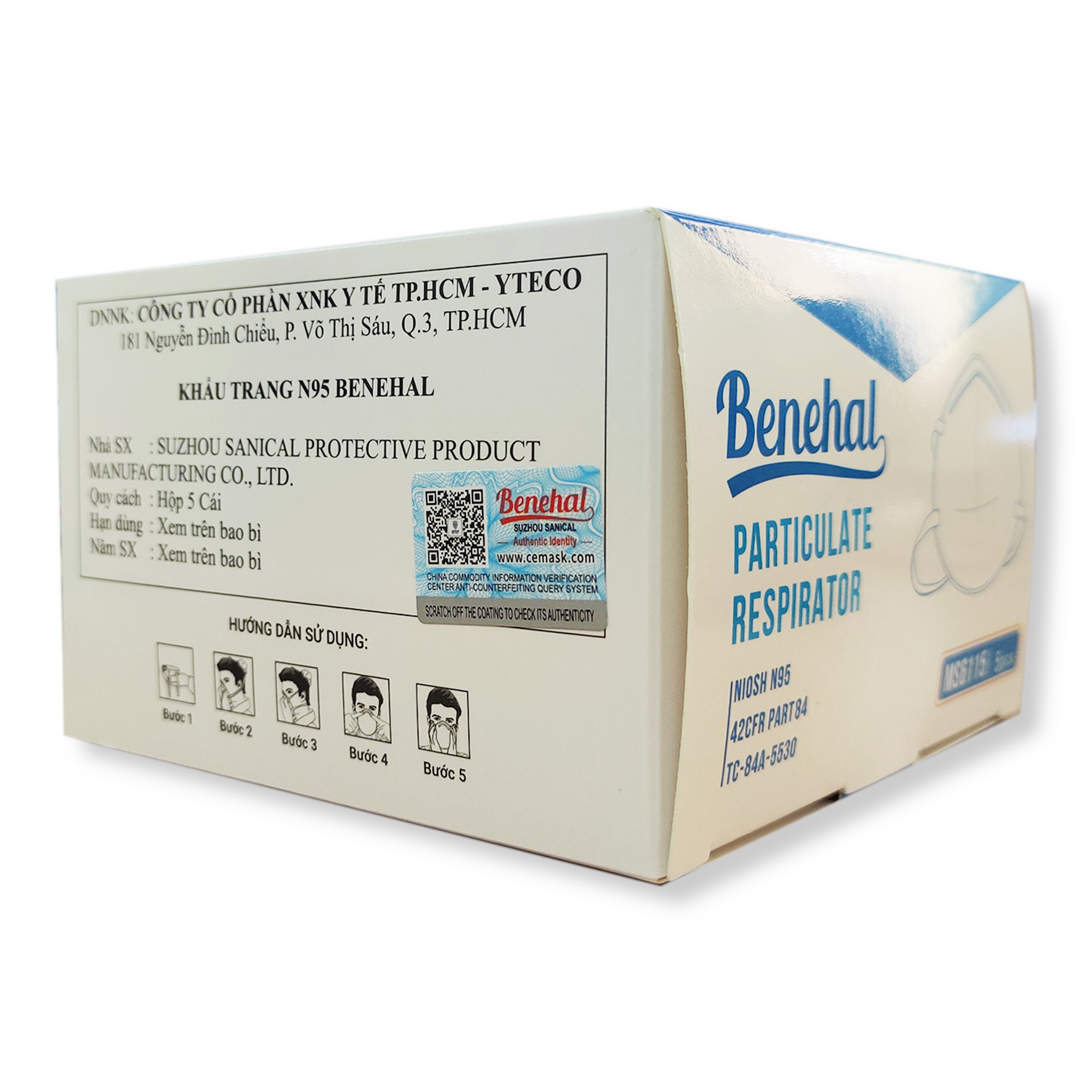 Khẩu trang NIOSH N95 lọc bụi 3 lớp Benehal MS6115