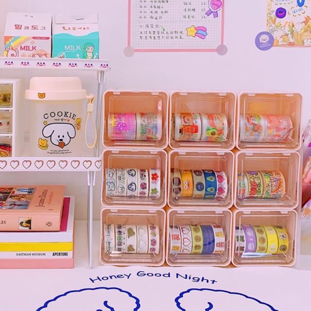 Hộp nhựa trong suốt đựng washi tape 9*8cm (set 3 hộp)