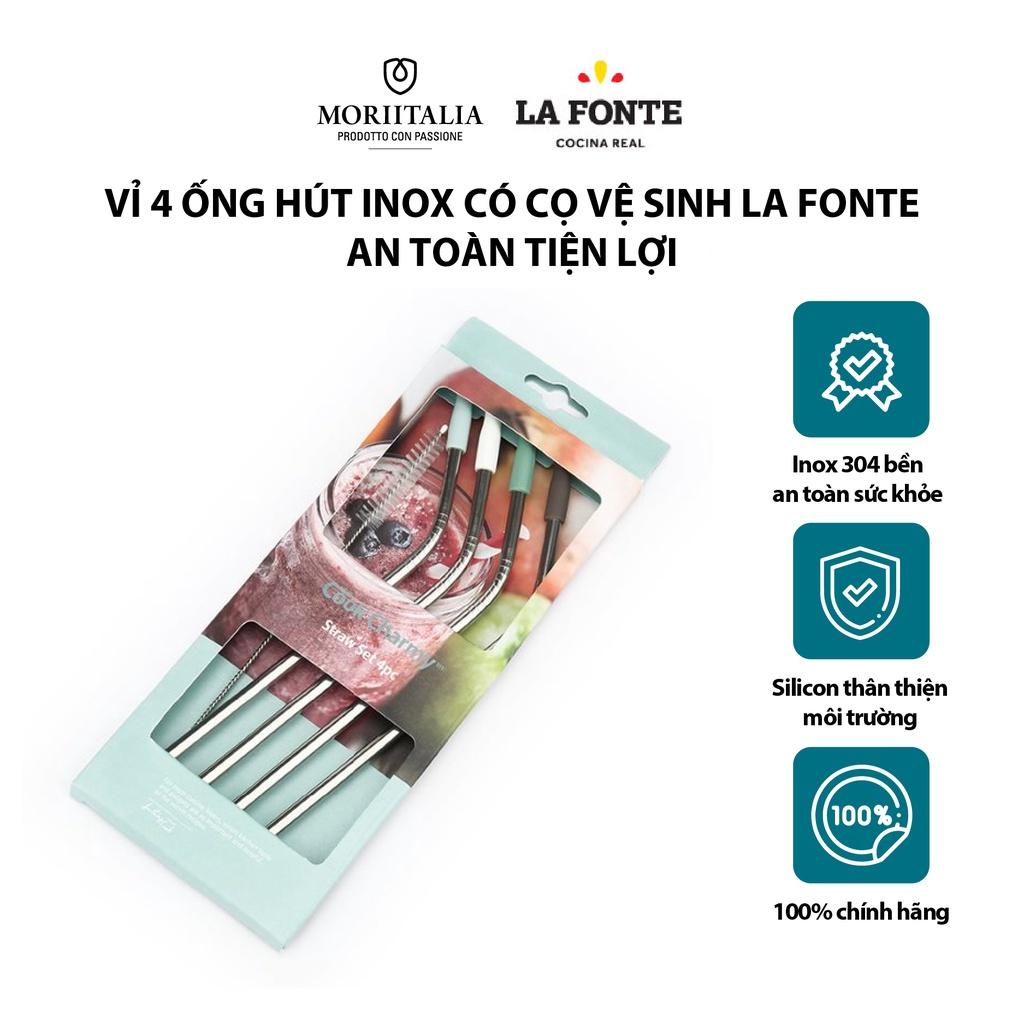 Vỉ 4 ống hút Inox có cọ vệ sinh La Fonte an toàn tiện lợi cao cấp 006699