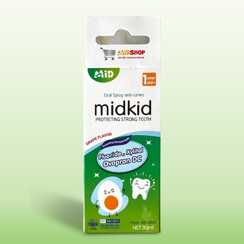 Xịt chống sâu răng Midkid cho bé từ 1 tuổi giúp làm sạch và bảo vệ men răng, vị nho 30ml nuốt an toàn - DK Pharma