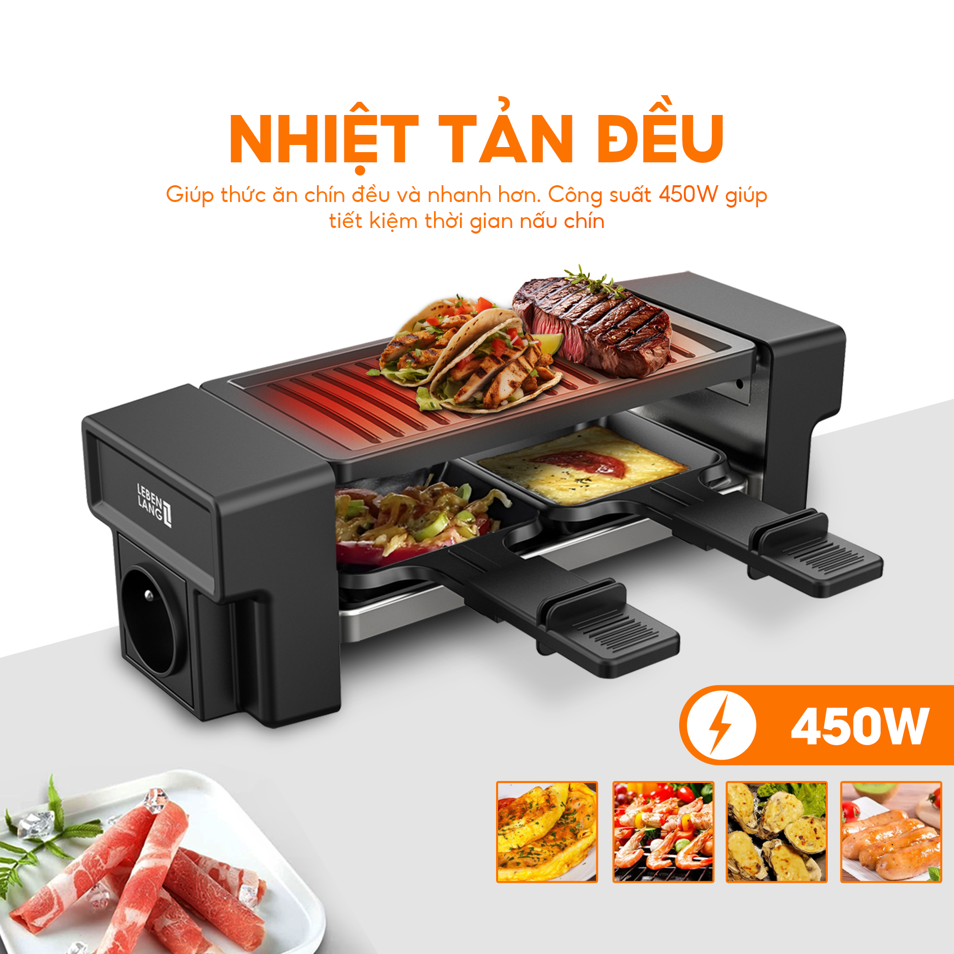 Bếp nướng điện mini Lebenlang LBL1932 và LBL1933 công suất 450W, bếp nướng không khói bảo hành 2 năm - hàng chính hãng