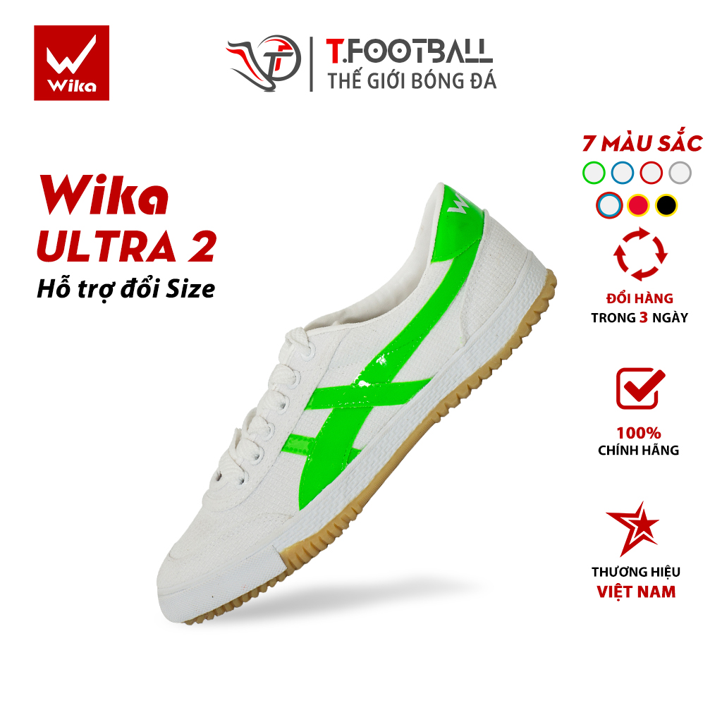 Giày Đá Bóng WIKA Chính Hãng Ultra 2 Bata Đế Bằng Cao Su IC – Trắng Xanh Lá,42