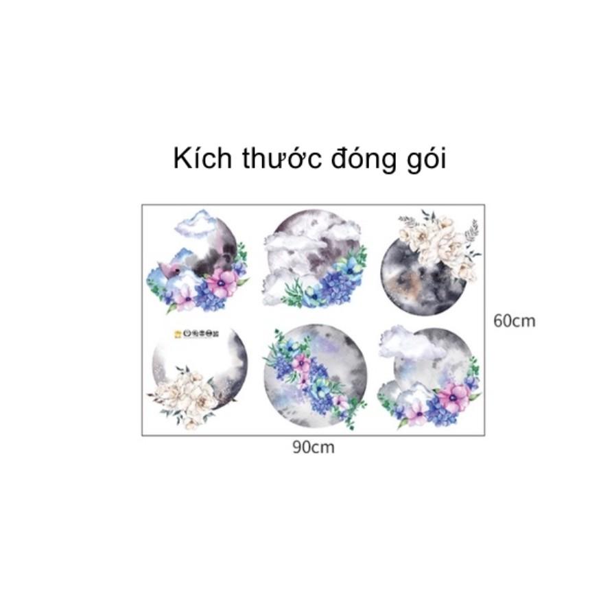 Decal dán tường trang trí - TRANH HOA TÍM TRĂNG HUYỀN ẢO