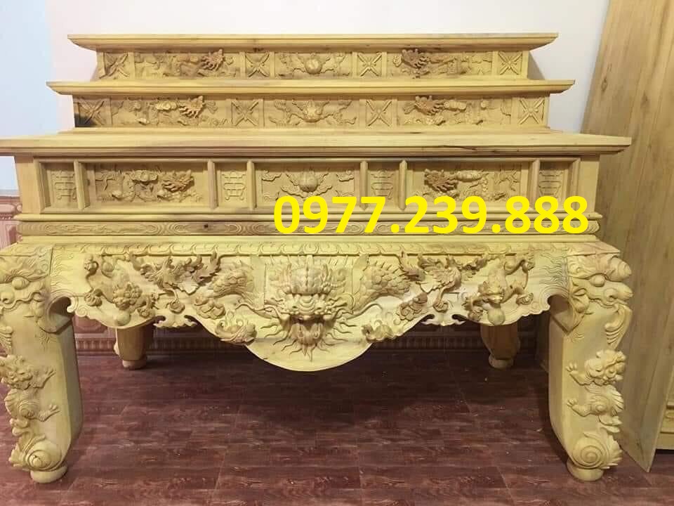 Sập thờ gỗ mít nam phi 3 cấp chân 22cm, dài 217cm