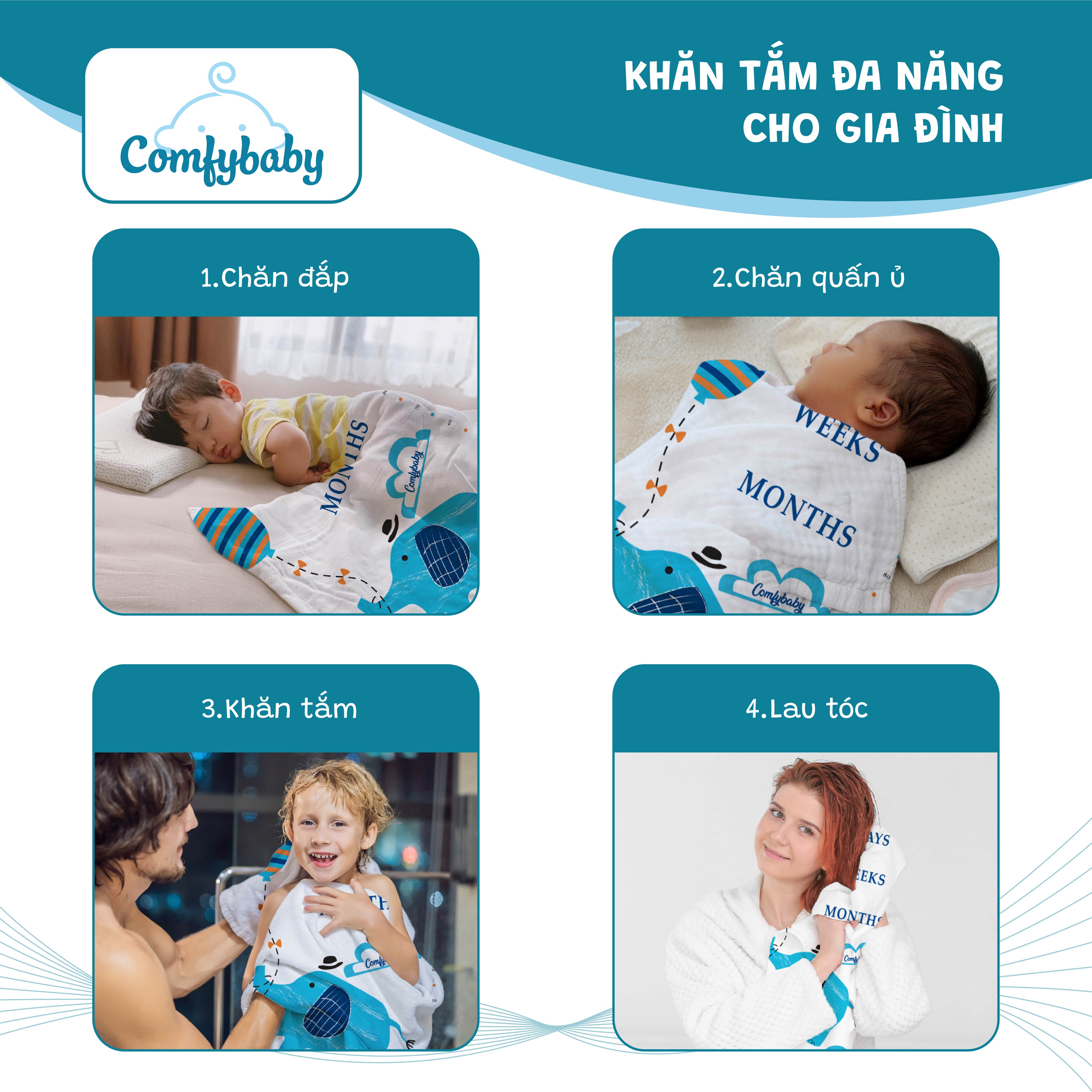 Khăn đa năng - Khăn xô tắm cho bé siêu mềm Comfybaby 75x150cm CF1218-150