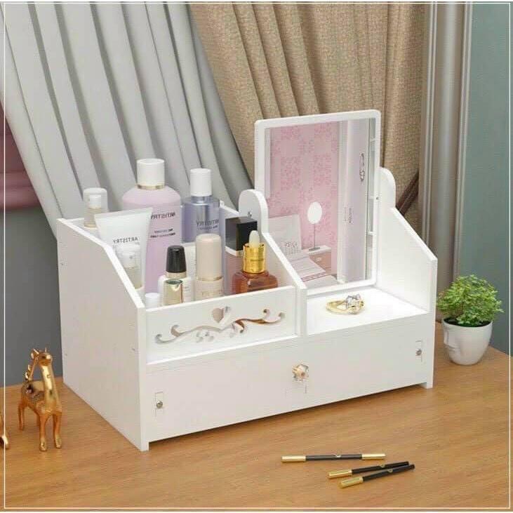 Kệ Đựng Mỹ Phẩm Bằng Gỗ Cao Cấp 2 Tầng Có Gương.