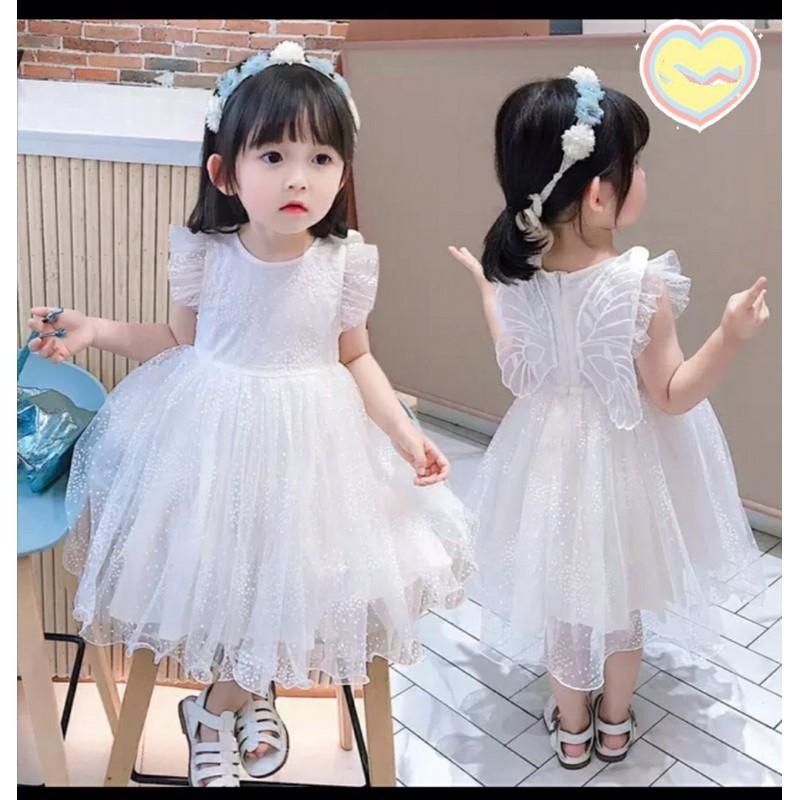 Váy ren trắng cánh công chúa bé gái