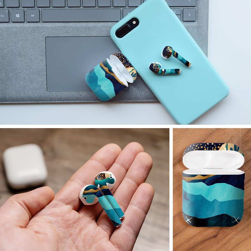 Miếng dán skin cho AirPods in hình Đêm sa mạc Indigo giả sơn mài - GSM175