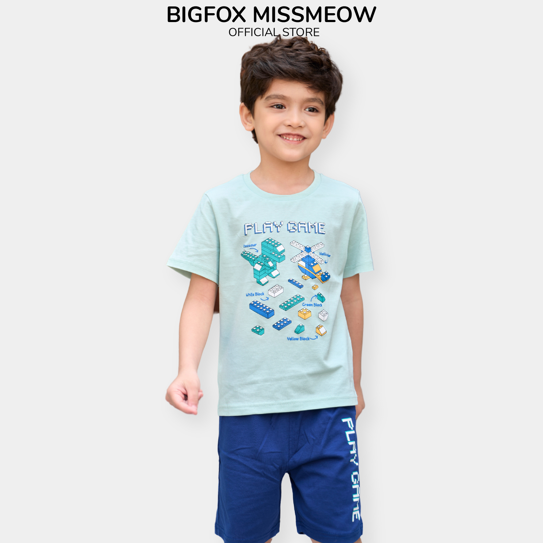 Đồ bộ bé trai tay ngắn size đại Bigfox mùa hè vải cotton thoáng mát kiểu Hàn Quốc in Play Game cỡ 3-11 tuổi 30kg 40kg