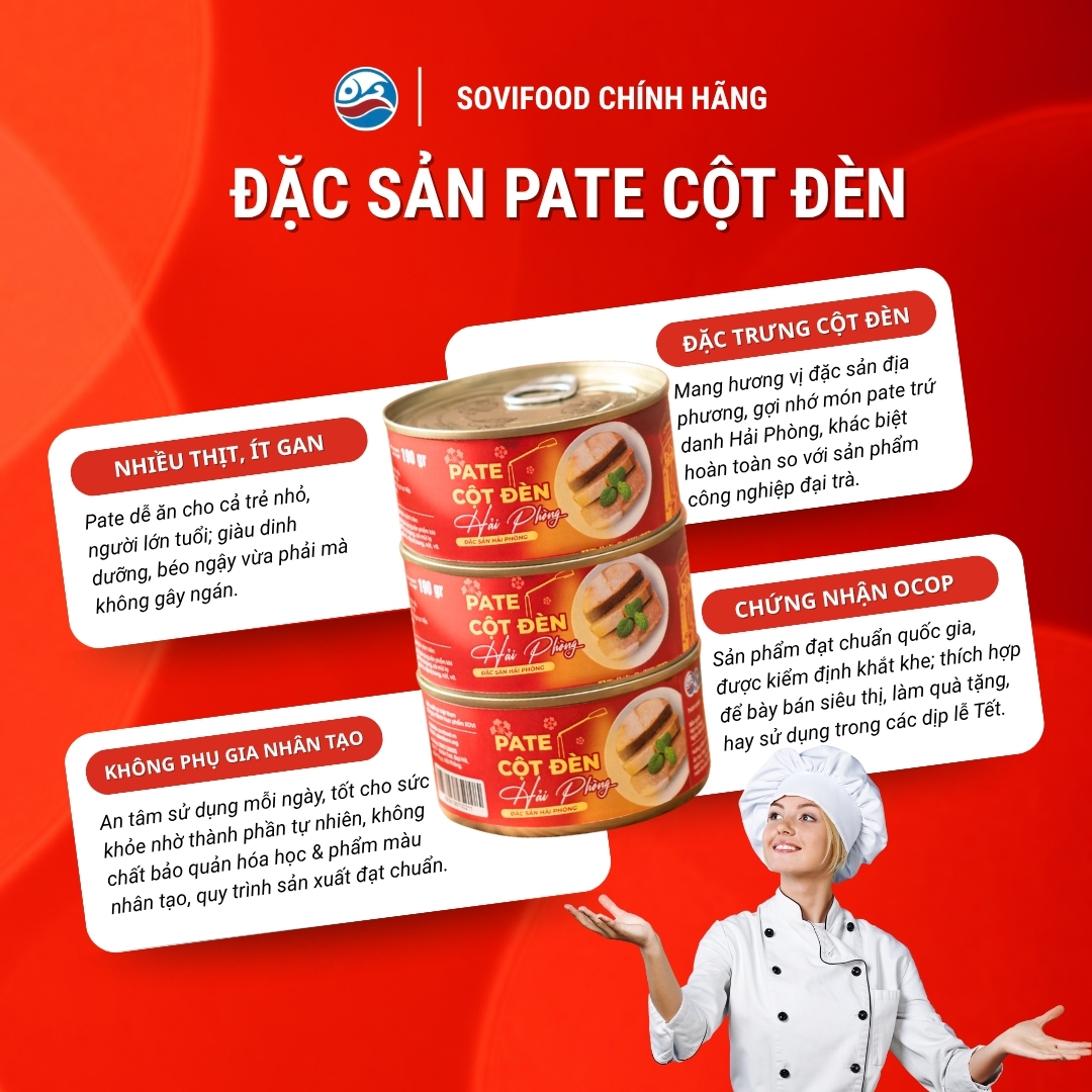 Combo 10 lon - Pate Cột Đèn Hải Phòng Sovifood - Nhiều Thịt, Ít Gan - 1,9KG
