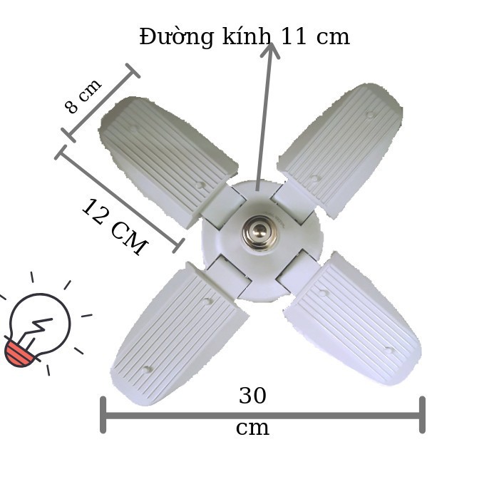 Bóng đèn 4 cánh hình quạt - Bóng đèn Led hình quạt ánh sáng trắng siêu sáng 60W - Hàng Chính Hãng