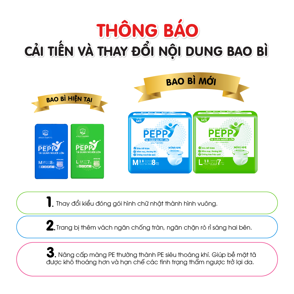 Tã Quần Người Lớn Peppy Siêu Mỏng M8/L7/XL7 miếng