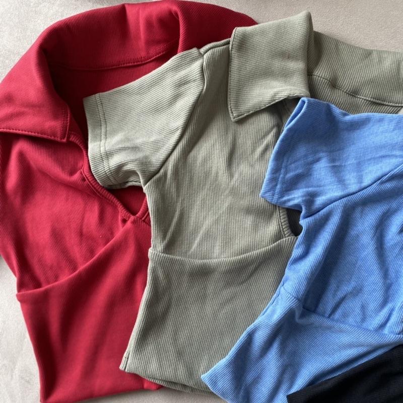 Crop polo cổ tym