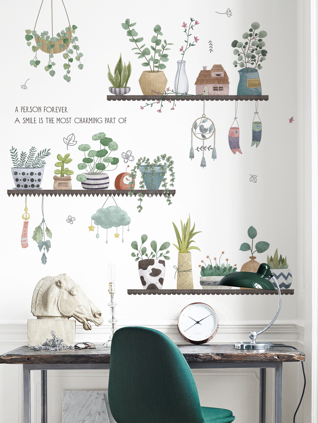 Sticker Giấy Dán Tường Decal Dán tường Tranh Dán Tường Trang Trí Tường Mẫu Kệ Hoa Lá Phong Cách Vintage ZDB-2284