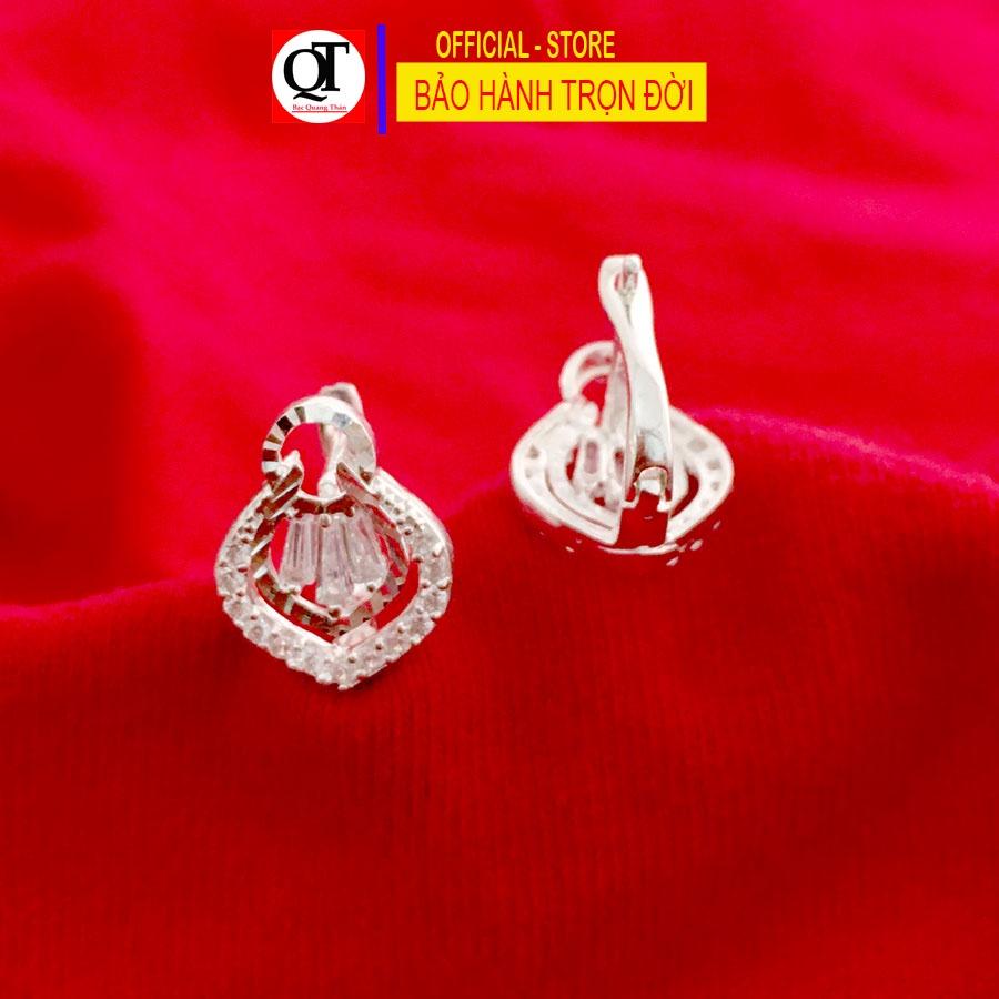 Bông tai nữ phong cách sang trọng chất liệu bạc 925 kiểu khóa bật đeo sát tai đính đá cao cấp trang sức Bạc Quang Thản