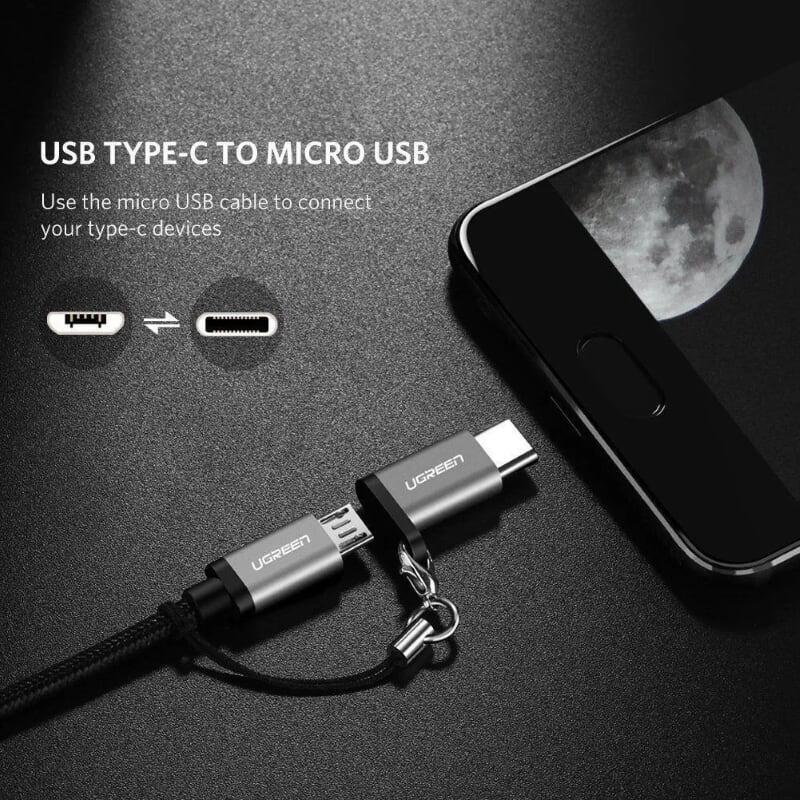 Ugreen UG40945US189TK Màu Xám Đầu chuyển đổi TYPE C sang MICRO USB vỏ nhôm cao cấp dáng móc khoá - HÀNG CHÍNH HÃNG