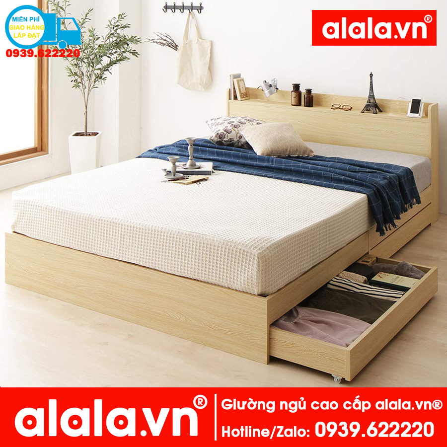 Giường ngủ ALALA01 (1m4x2m) gỗ HMR chống nước - www.ALALA.vn® - Za.lo: 0939.622220