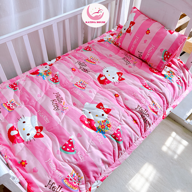 Bộ nệm gối cho bé đi học mẫu giáo Katina House, vải cotton satin hàn quốc đẹp, mềm mát