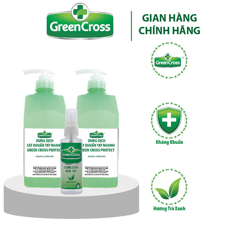 COMBO 2 CHAI 500ML SÁT KHUẨN TAY NHANH GREEN CROSS PROTECT - Tặng thêm 1 chai xịt Green Cross 70ml