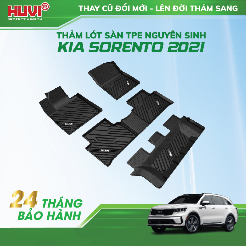 Thảm lót sàn ô tô Kia Sorento 2021 TPE nhựa nguyên sinh cao cấp không mùi, không thấm, không trơn trượt Huvi Protect Health