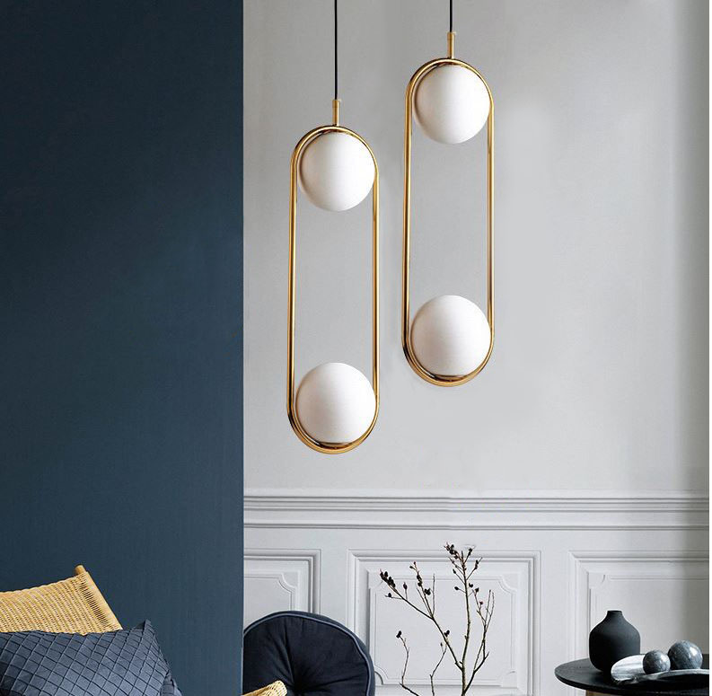 Đèn thả ZATEM chao thủy tinh địa cầu, khung mạ vàng hình Elip 2 đầu độc đáo - kèm bóng LED chuyên dụng .