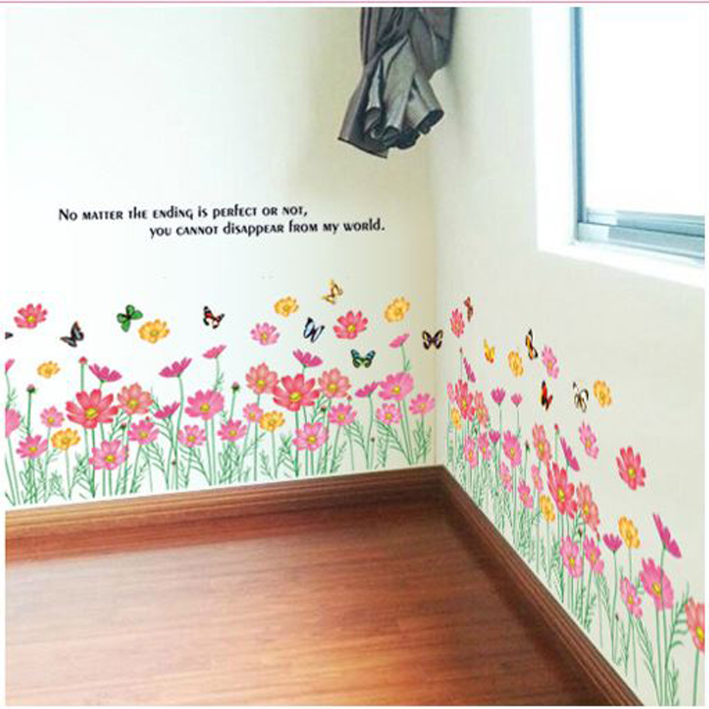 Decal dán tường chân rào hoa sắc màu ay870