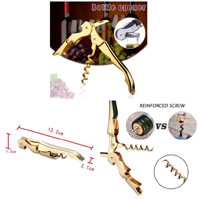 Gold Plated Corkscrew Double Hinge Waiters Wine Key Bottle Opener Party Bottle Opener AA