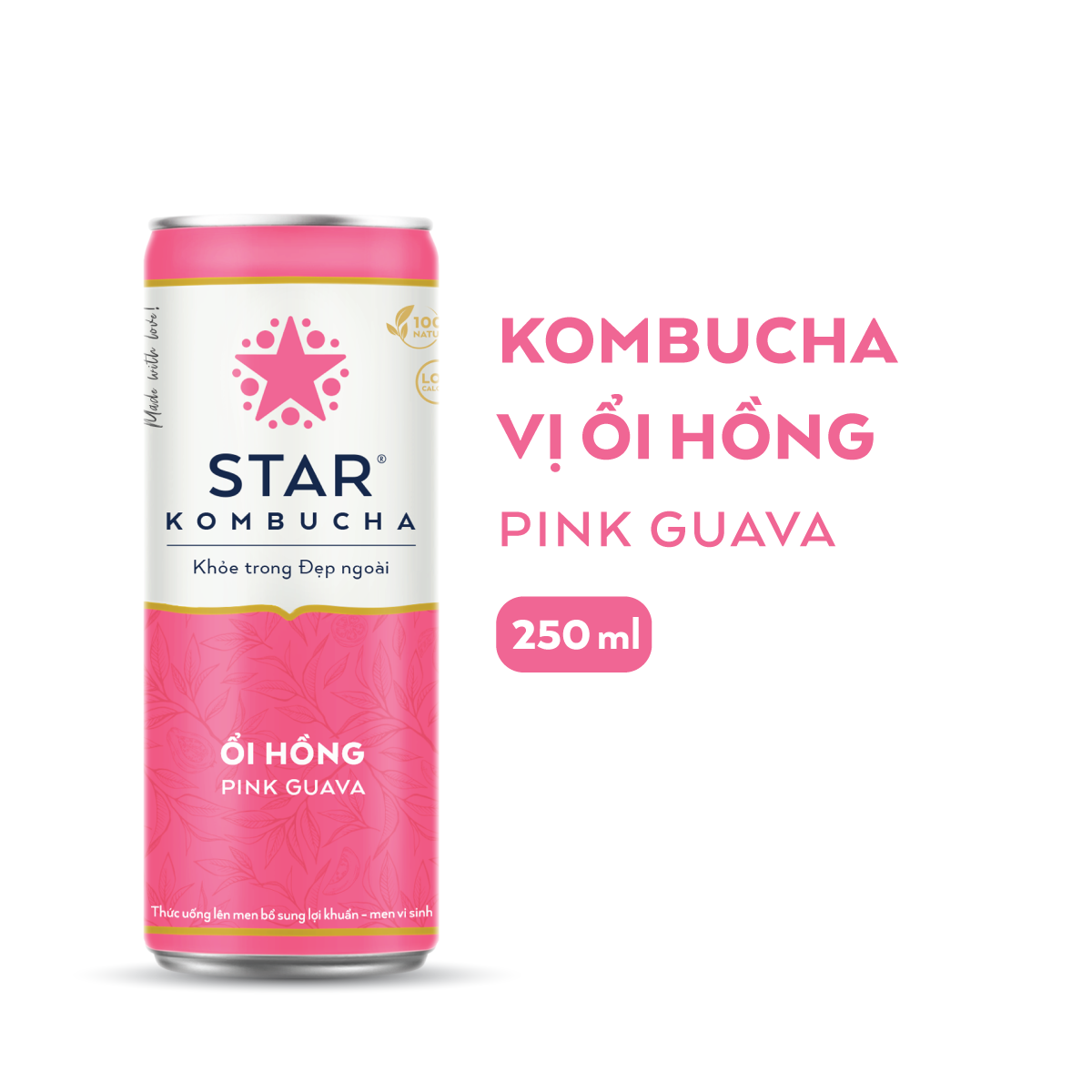 Thùng 12 lon thức uống lên men STAR KOMBUCHA Ổi Hồng / Pink Guava (250ml/lon)