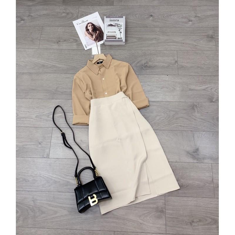 Set sơmi đũi+cv kẻ