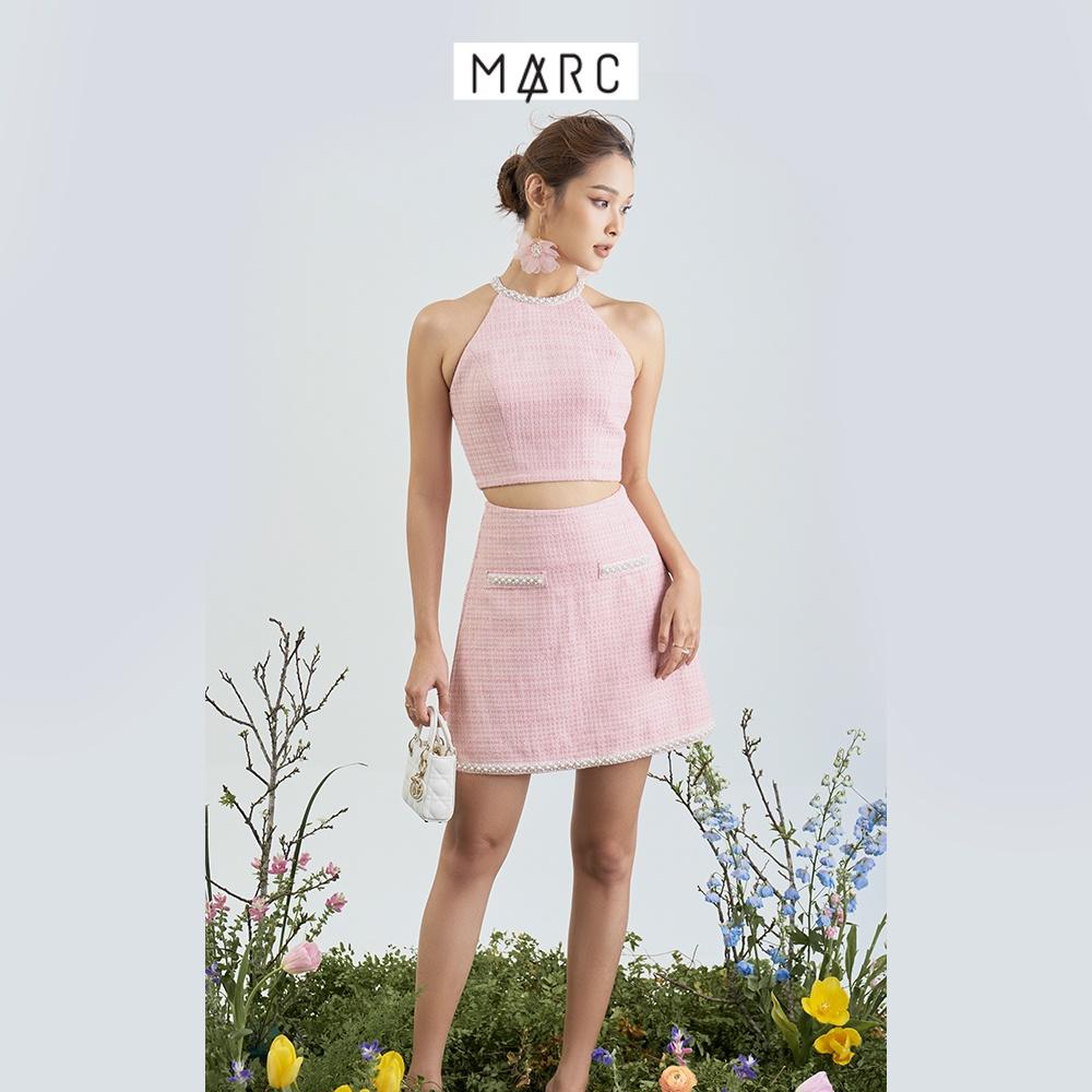 Váy nữ MARC FASHION tweed mini form A phối viền ngọc trai FALH112122