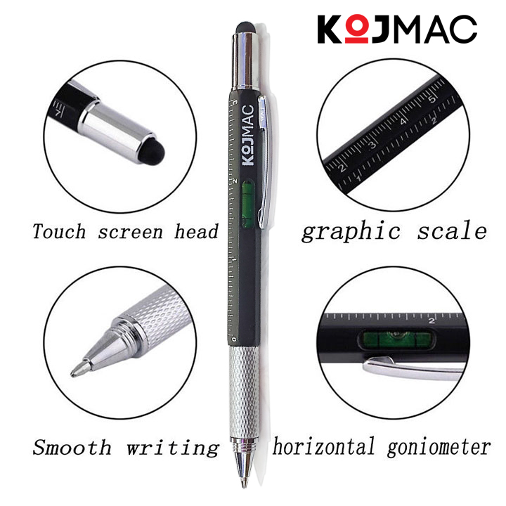 Bút Cảm Ứng Điện Thoại Đa Năng KOJMAC Touch Pen PKA071 6 trong 1 - Hàng Nhập Khẩu ( Tiện Lợi Thông Minh Cao Cấp 6in1 Smart Vẽ Màn Hình Ipad iPhone Tablet Android Phone , Viết được có mực bi, Tua Vít Vặn Ốc 2 Đầu, Thước Kẻ, Thủy Đo Cân Bằng )