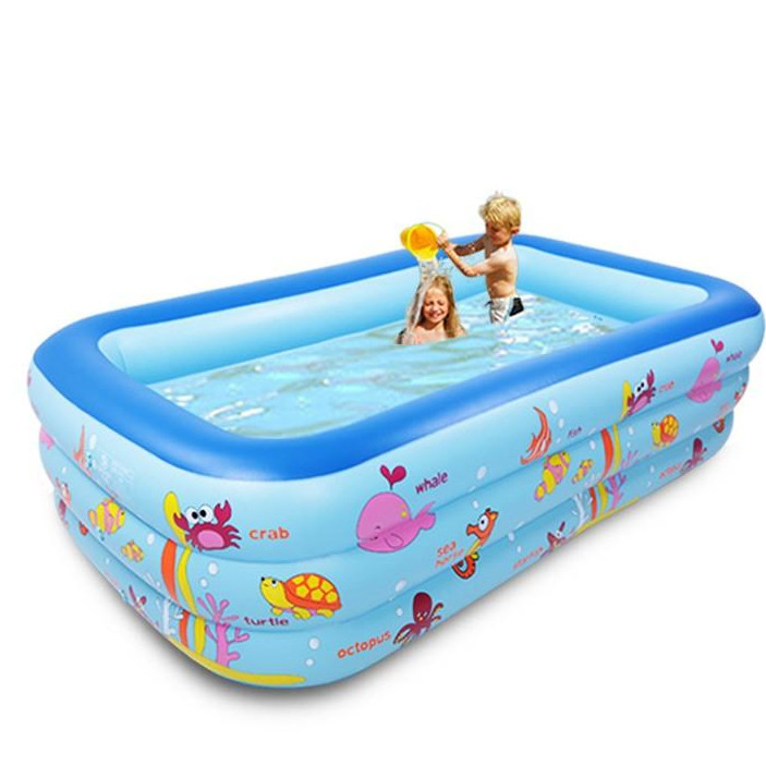 Bể bơi phao cho bé, bể phao bơi trẻ em loại to dày dài 2m1 cao 3 tầng swimming pool kèm bơm điện