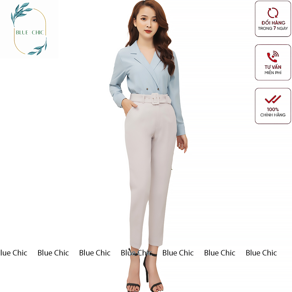 Quần baggy nữ Blue Chic lưng cạp cao đai rời đồ công sở đi học form đẹp màu đen be xám