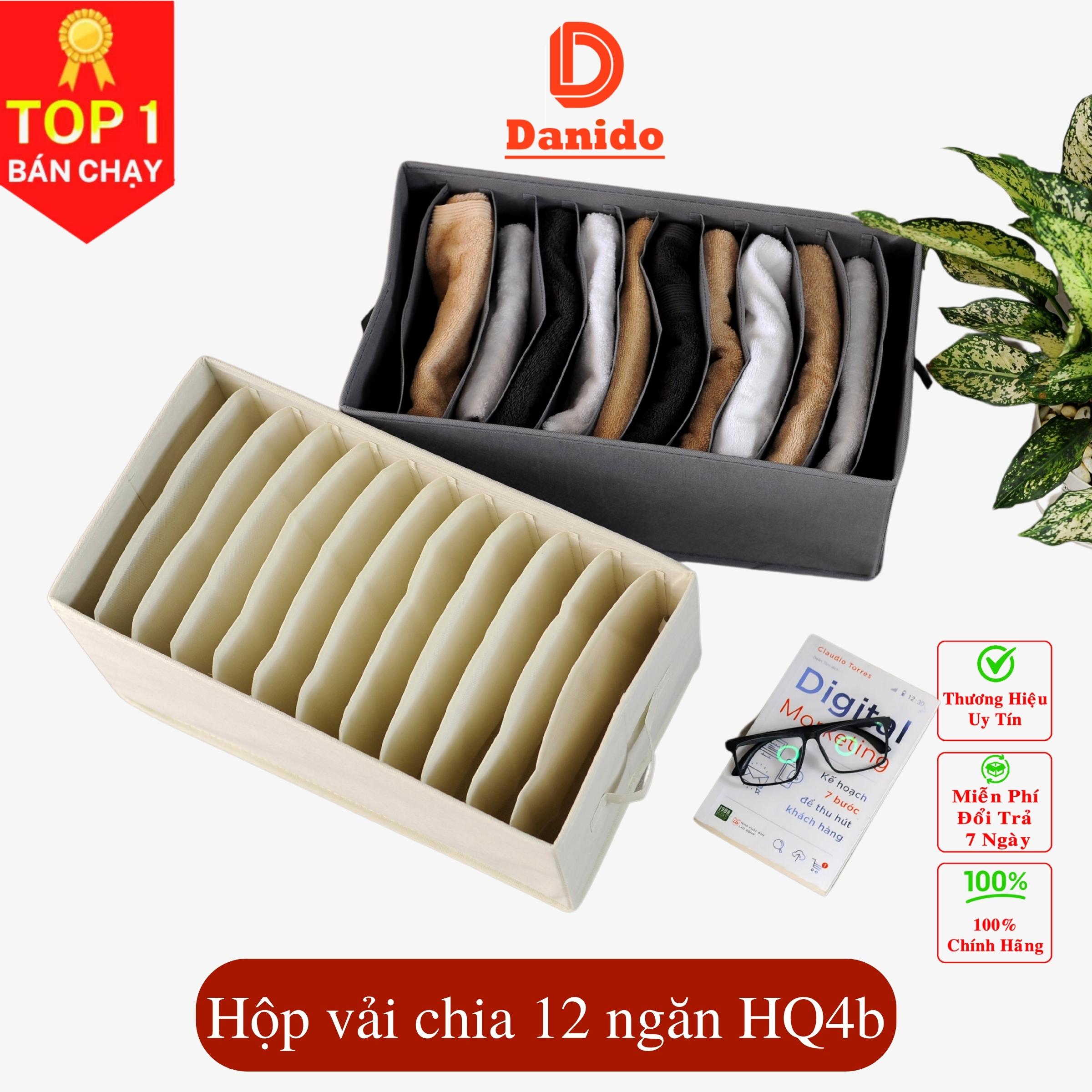 Hộp vải đựng đồ chia ngăn HQ4 - Hộp đựng quần áo chia 9 ngăn, 12 ngăn gấp gọn chính hãng