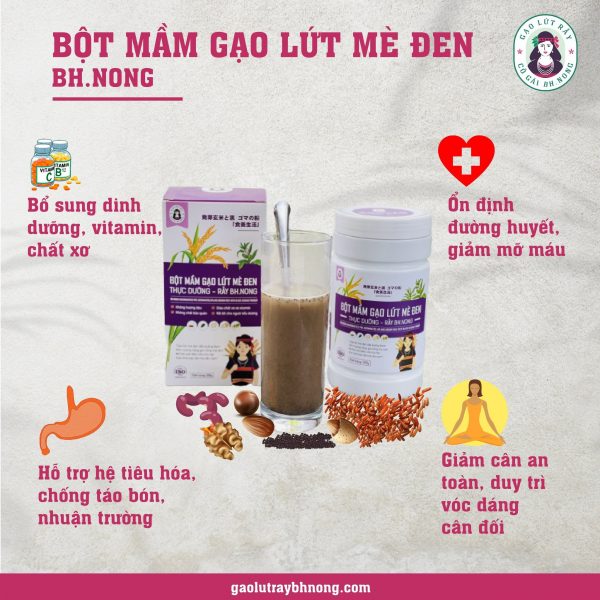 Bột mầm gạo lứt mè đen hộp 500g – Cô gái BH.NÔNG