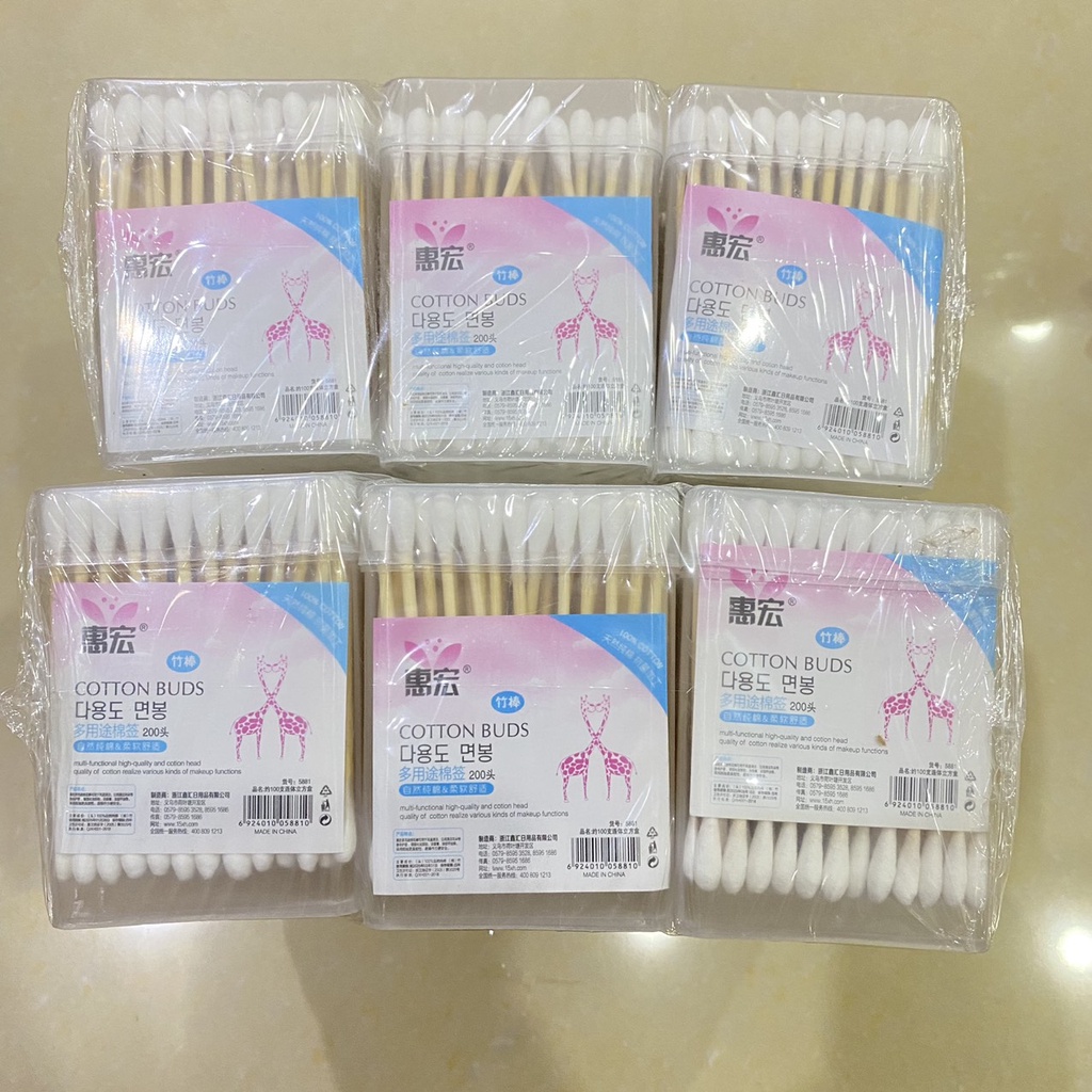 Hộp tăm bông 100 que thân gỗ - K17