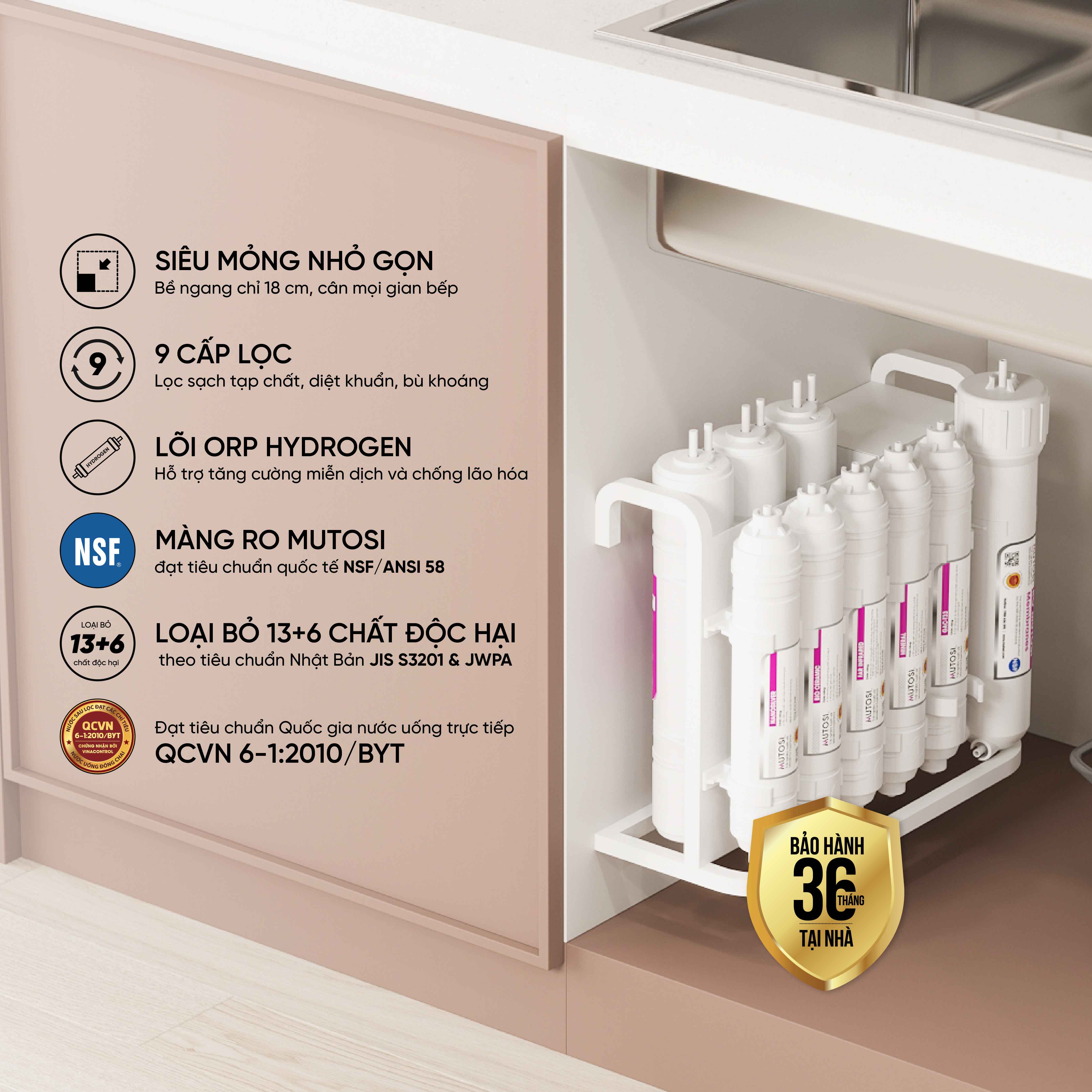 Máy lọc nước để gầm không tủ - Hàng chính hãng Mutosi MP-192