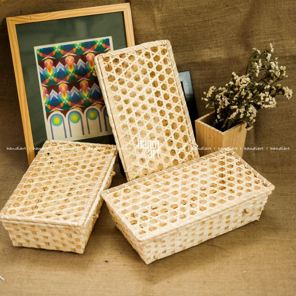 Hộp tre đan có quai - hộp tre đan hình chữ nhật - Woven bamboo box