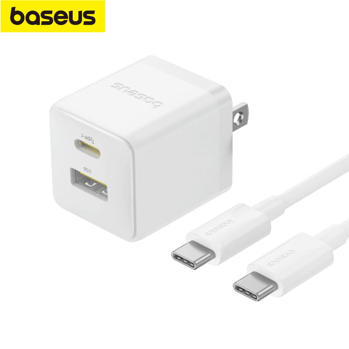 Bộ sạc nhanh nhỏ gọn 2 cổng Baseus Palm U + C 20W (Kèm cáp C to C 60w dài 1M) - Hàng chính hãng