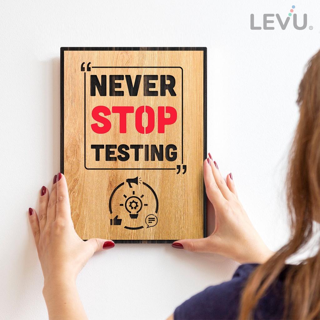 Tranh khẩu hiệu động lực tiếng Anh LEVU EN08 “Never stop testing”