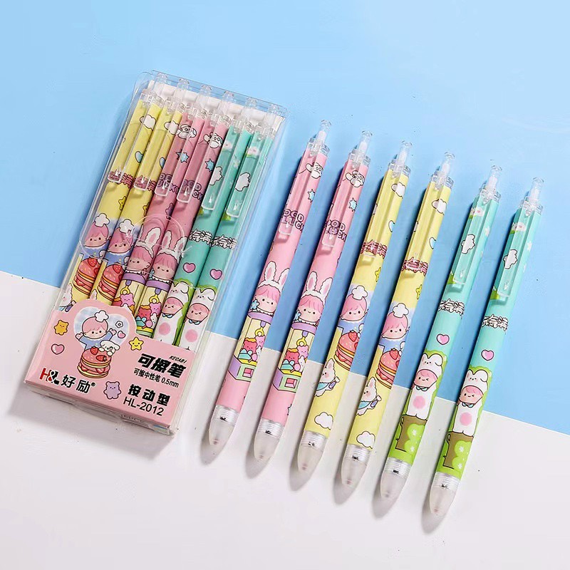 Bút Gel Bấm Mực Xóa Được Ngòi 0.5mm Họa Tiết Cute