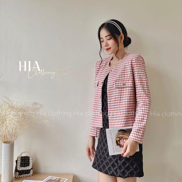 Áo Khoác Dạ Tweed Cao Cấp, Đính Cúc Đồng Cổ Tròn | Thiết Kế Độc Quyền| Chất Vải Thoáng Mát, Đi Làm, Đi Chơi HIA Clothing