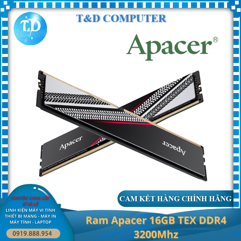 Ram Apacer 16GB TEX DDR4 3200Mhz Tản dày - Hàng chính hãng NetworkHub phân phối