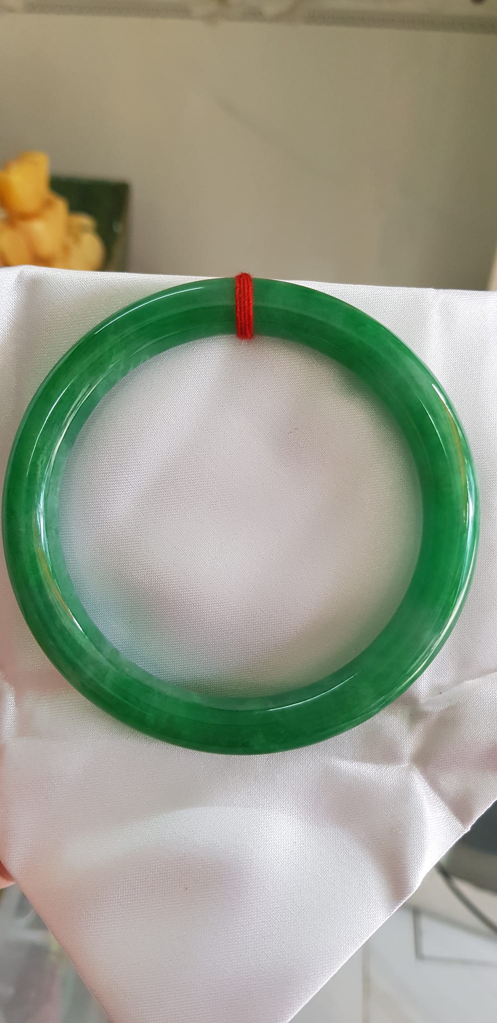 Vòng tay Nam Nữ đá Cẩm Thạch Đậu Lý QC 65mm x chột 10mm Vòng màu xanh đậm Anh Chị tay to Cân Nặng 75kg - 85kg đeo ạ
